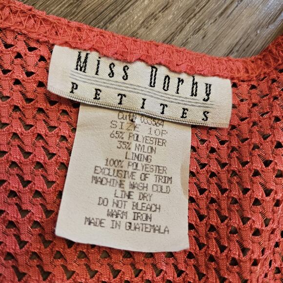 Vtg Crochet Mesh Cardigan Top Womens 10 Coral Pink Beachy Coastal Boho Festival - Picture 6 of 8